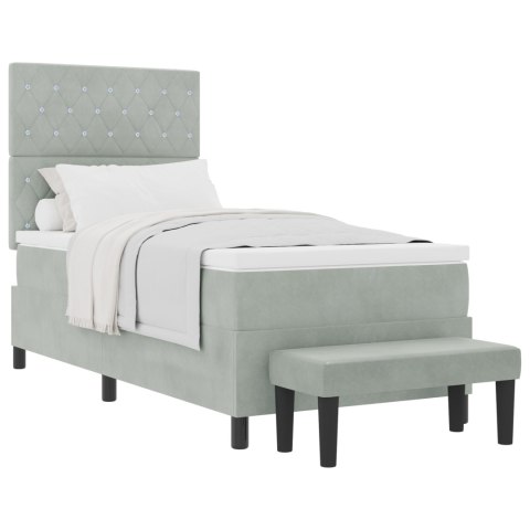 ŁÓŻKO BOX SPRING Z MATERACEM & ŁAWKĄ JASNOSZARY 100X200CM AKSAMIT