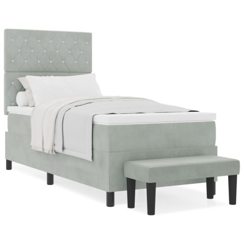 ŁÓŻKO BOX SPRING Z MATERACEM & ŁAWKĄ JASNOSZARY 100X200CM AKSAMIT