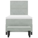 ŁÓŻKO BOX SPRING Z MATERACEM & ŁAWKĄ JASNOSZARY 100X200CM AKSAMIT