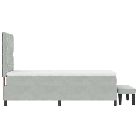 ŁÓŻKO BOX SPRING Z MATERACEM & ŁAWKĄ JASNOSZARY 100X200CM AKSAMIT