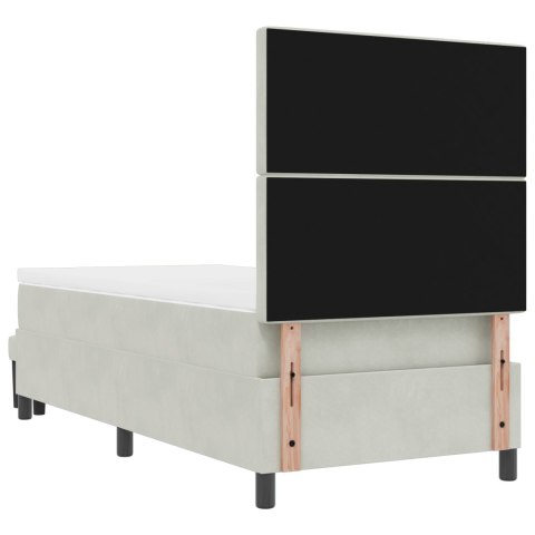 ŁÓŻKO BOX SPRING Z MATERACEM & ŁAWKĄ JASNOSZARY 100X200CM AKSAMIT