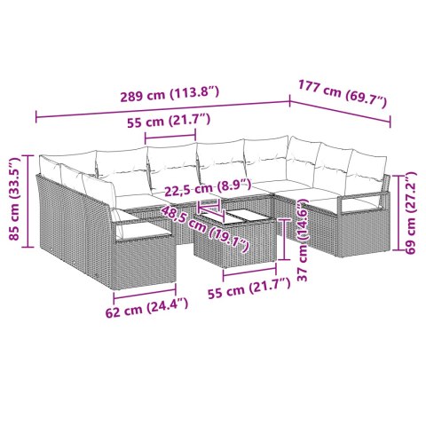 10-CZĘŚCIOWY ZESTAW SOF OGRODOWYCH Z PODUSZKAMI BEŻOWY POLIRATTAN 2-OSOBOWA SOFA OGRODOWA Z PODUSZKAMI CZARNY POLIRATTAN