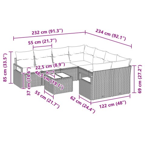 9-CZĘŚCIOWY ZESTAW SOF OGRODOWYCH Z PODUSZKAMI CZARNE POLIRATTANY SOFA DWUOSOBOWA Z PODUSZKAMI CZARNE POLIRATTANY