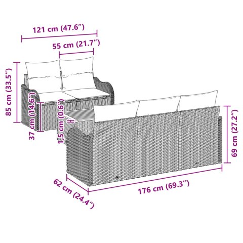 6-CZĘŚCIOWY ZESTAW SOFY OGRODOWEJ Z PODUSZKAMI BEŻOWY POLIRATTAN AKACJA SOFA OGRODOWA 2-OSOBOWA Z PODUSZKAMI BEŻOWY POLIRATTAN