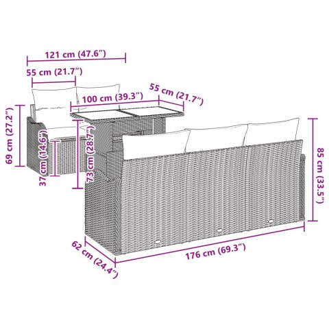 6-CZĘŚCIOWY ZESTAW KANAP OGRODOWYCH Z PODUSZKAMI CZARNY POLIRATTAN 2-OSOBOWA KANAPA OGRODOWA Z PODUSZKAMI CZARNY