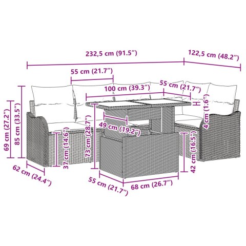 6-CZĘŚCIOWY ZESTAW SOFY OGRODOWEJ Z PODUSZKAMI BRĄZOWY POLIRATTAN 2-OSOBOWA SOFA OGRODOWA Z PODUSZKAMI BRĄZOWY PO