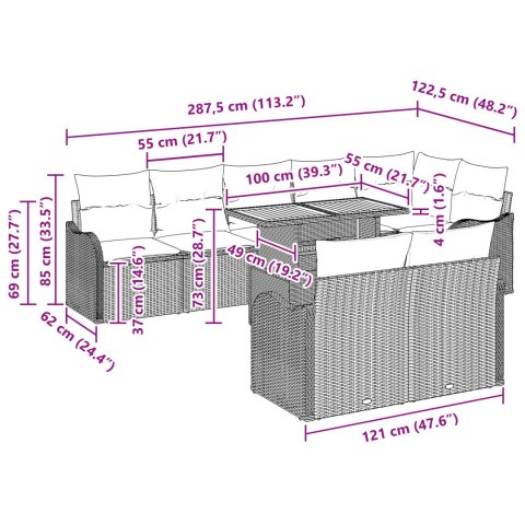 9-CZĘŚCIOWY ZESTAW SOFY OGRODOWEJ Z PODUSZKAMI CZARNY POLIRATTAN AKACJA 2-CZĘŚCIOWA SOFA OGRODOWA Z PODUSZKAMI CZ
