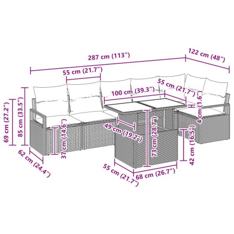ZESTAW 7-CZĘŚCIOWY SOFY OGRODOWEJ Z PODUSZKAMI BEŻOWY POLIRATTAN ZESTAW SOFY OGRODOWEJ DLA 2 OSÓB Z PODUSZKAMI BE