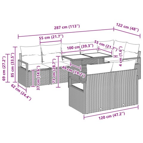 ZESTAW SOF OGRODOWYCH 9-CZĘŚCIOWY Z PODUSZKAMI SZARY POLI RATTAN ZESTAW SOF OGRODOWYCH 2-OSOBOWY Z PODUSZKAMI SZA