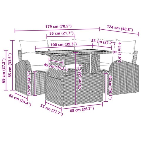 ZESTAW JADALNIANY DO OGRODU W 5 CZĘŚCI Z PODUSZKAMI BEŻOWY POLI RATTAN AKACJA