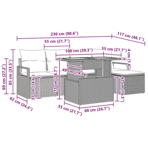 ZESTAW 6-CZĘŚCIOWY SOFY OGRODOWEJ Z PODUSZKAMI CZARNY POLIRATTAN AKACJA ZESTAW 2-OSOBOWY SOFY OGRODOWEJ Z PODUSZKAMI CZARNY POL