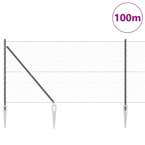 PŁOT HEXAGONALNY SZARY 1.4X100M STAL SŁUPKI PŁOTOWE Z OSTRZEM 13 SZT. Ø32MM 160CM STAL OCYNKOWANA
