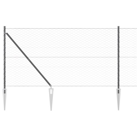 PŁOT HEXAGONALNY SZARY 1.4X100M STAL SŁUPKI PŁOTOWE Z OSTRZEM 13 SZT. Ø32MM 160CM STAL OCYNKOWANA
