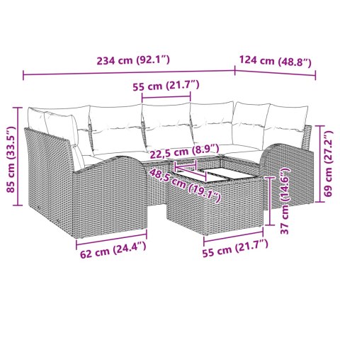 7 CZĘŚCIOWY ZESTAW SOF OGRODOWYCH Z PODUSZKAMI CZARNY POLIRATTAN SOFA DWUOSOBOWA Z PRZECHOWALNIĄ I PODUSZKAMI CZA