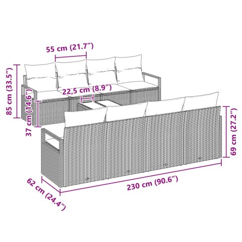 ZADAJXL 9-CZĘŚCIOWY ZESTAW SOF OGRODOWYCH Z PODUSZKAMI CZARNY POLI RATTAN ZADAJXL 2-OSOBOWA SOFA OGRODOWA Z PRZECHOWALNIĄ I POD