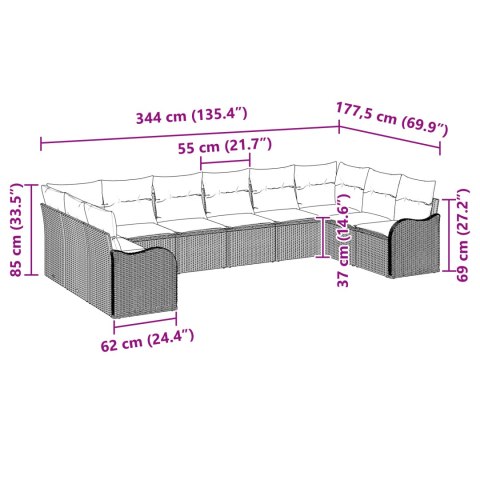 ZESTAW 10-CZĘŚCIOWY SOFY OGRODOWEJ Z PODUSZKAMI BEŻOWA Z POLIRATTANU SOFA OGRODOWA DWUOSOBOWA Z MIEJSCEM DO PRZEC