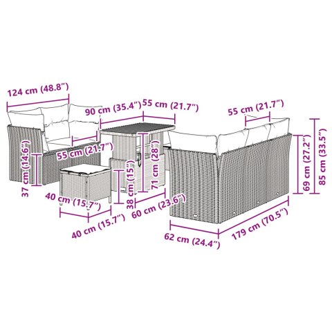 8 ELEMENTOWY ZESTAW SOFY OGRODOWEJ Z PODUSZKAMI BEŻOWY POLI RATTAN AKACJA 3 ELEMENTOWY ZESTAW JADALNY OGRODOWY Z