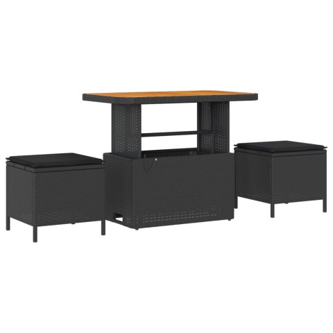 ZESTAW 10-CZĘŚCIOWY SOFA OGRODOWA Z PODUSZKAMI CZARNY POLIRATTAN AKACJA SOFA OGRODOWA 2-OSOBOWA Z PODUSZAMI CZARNY POLIRATTAN