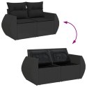 SOFA OGRODOWA W 13 ELEMENTACH Z PODUSZKAMI CZARNY POLIRATTAN AKACJA ZESTAW OBIADKOWY W 3 ELEMENTACH Z PODUSZKAMI