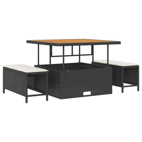 8-CZĘŚCIOWY ZESTAW SOF OGRODOWYCH Z PODUSZKAMI CZARNY POLIRATTAN AKACJA SOFA OGRODOWA 2-OSOBOWA Z MIEJSCEM NA PRZECHOWYWANIE I