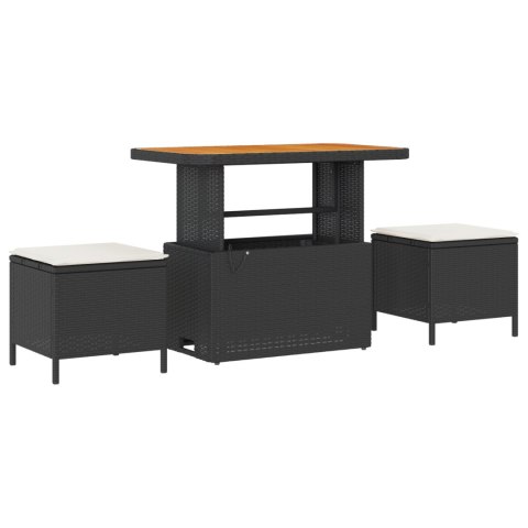 OŚMIOELEMENTOWY ZESTAW SOF OGRODOWYCH Z PODUSZKAMI CZARNY POLIRATTAN AKACJA DWUOSOBOWA SOFA OGRODOWA Z MIEJSCEM DO SCHOWANIA I