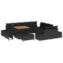 ZESTAW 13-ELEMENTOWY KANAP OGRODOWYCH Z PODUSZKAMI CZARNY POLIRATTAN AKACJA 2-OSOBOWA KANAPA OGRODOWA Z MIEJSCEM