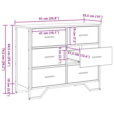 KOMODA DĄB RZEMIEŚLNICZY 91X35.5X74.5CM
