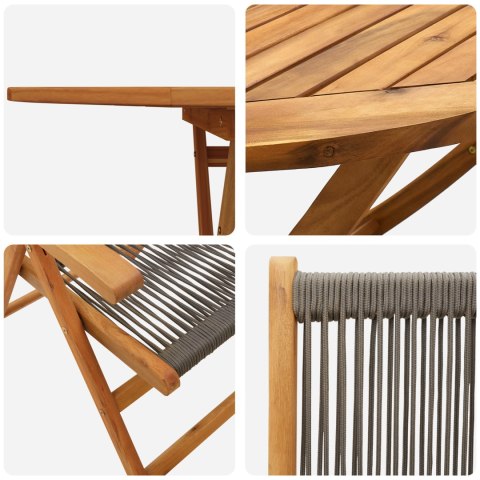 5-CZĘŚCIOWY ZESTAW DO JADALNI W SZARYM KOLORZE Z LITEGO DREWNA AKACJOWEGO I POLIRATTANU