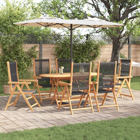 7-CZĘŚCIOWY ZESTAW DO JADALNI NA ŚWIEŻYM POWIETRZU - CZARNE DREWNO AKACJOWE Z POLIRATTANU