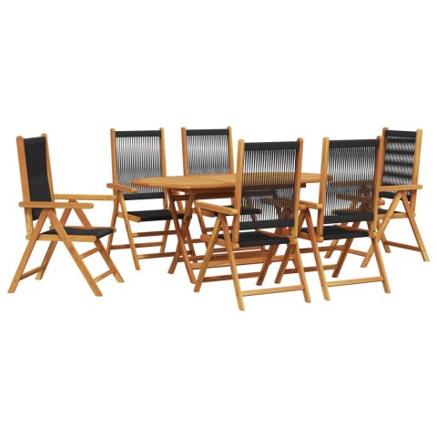 7-CZĘŚCIOWY ZESTAW DO JADALNI NA ŚWIEŻYM POWIETRZU - CZARNE DREWNO AKACJOWE Z POLIRATTANU