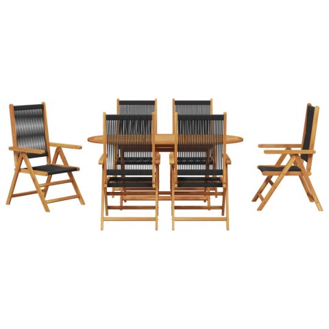 7-CZĘŚCIOWY ZESTAW DO JADALNI NA ŚWIEŻYM POWIETRZU - CZARNE DREWNO AKACJOWE Z POLIRATTANU