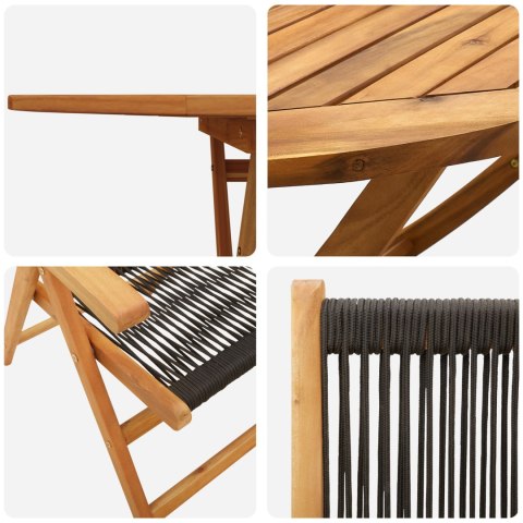 7-CZĘŚCIOWY ZESTAW DO JADALNI NA ŚWIEŻYM POWIETRZU - CZARNE DREWNO AKACJOWE Z POLIRATTANU