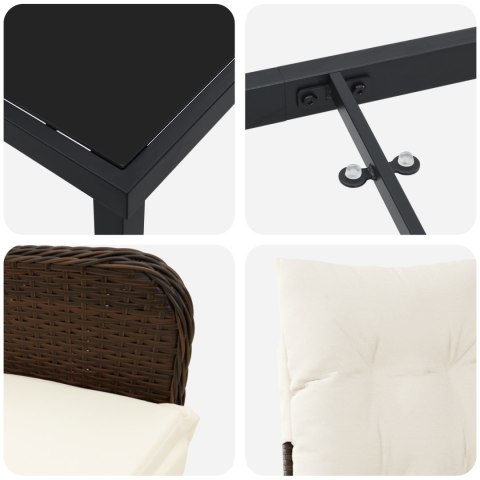 ZESTAW 5-CZĘŚCIOWY DO JADALNI OGRODOWEJ Z PODUSZKAMI BRĄZOWY POLIRATTAN