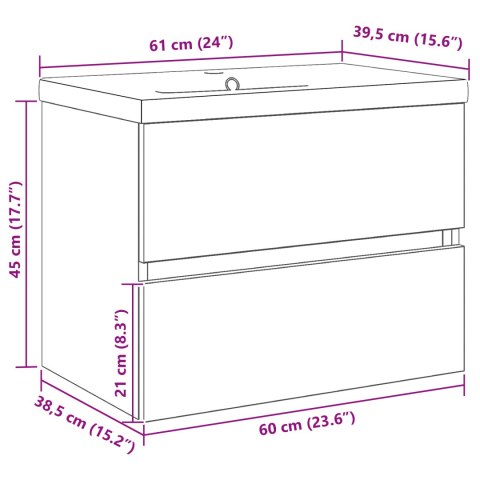 SZAFKA POD UMYWALKĘ Z WBUDOWANĄ MISĄ Z CZARNEGO DĘBU
