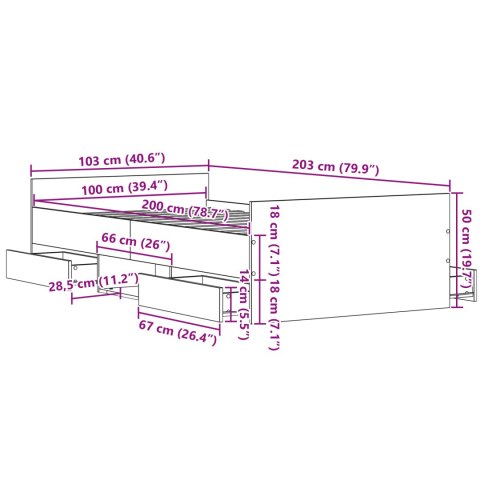 RAMA ŁÓŻKA BEZ MATERACA CZARNY DĄB 100X200CM DREWNO DREWNOPOCHODNE