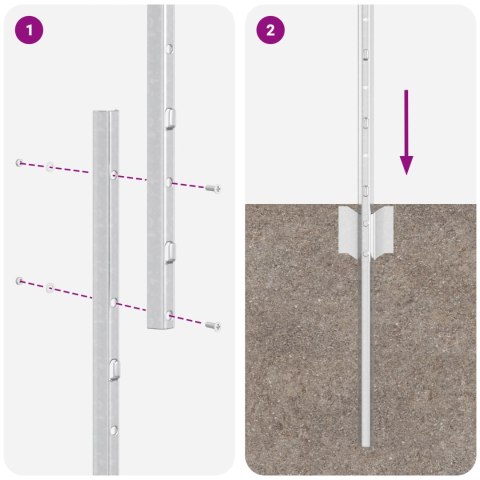 SŁUPY U-CHANNEL 88 SZT. SREBRNE 180CM STALOWE