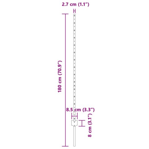 SŁUPY U-CHANNEL 88 SZT. SREBRNE 180CM STALOWE