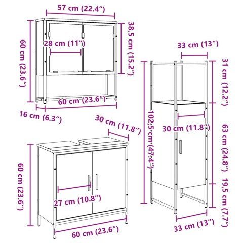 ZESTAW MEBLI ŁAZIENKOWYCH 3 CZĘŚCIOWE DREWNO DĘBOWE