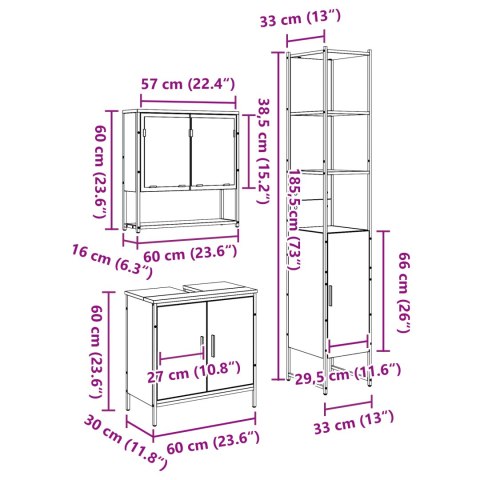 ZESTAW MEBLI ŁAZIENKOWYCH 3-CZĘŚCIOWY Z DĘBOWEGO