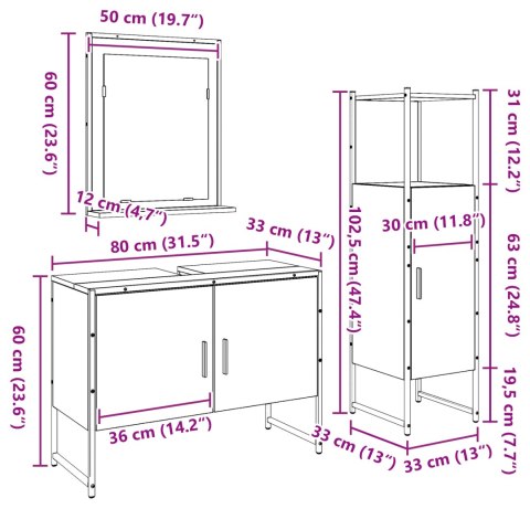ZESTAW MEBLI ŁAZIENKOWYCH 3-CZĘŚCIOWY Z DREWNIANYM WYKOŃCZENIEM