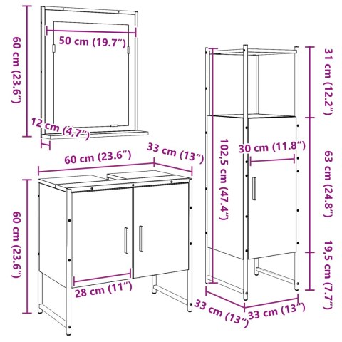 ZESTAW SZAFEK ŁAZIENKOWYCH 3 CZĘŚCIOWY Z DREWNA STAREGO