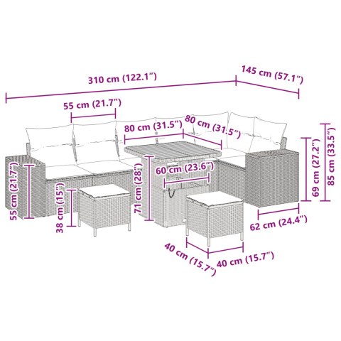 9-ELEMENTOWY ZESTAW SOF OGRODOWYCH Z PODUSZKAMI CZARNY POLIRATTAN AKACJA 3-ELEMENTOWY ZESTAW DO JADALNI NA ŚWIEŻY