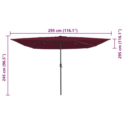 CZWOROKĄTNY PARASOL OGRODOWY Z LEDAMI 295X245CM BURGUNDOWY