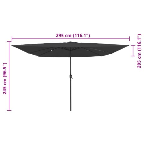 KWADRATOWY PARASOL OGRODOWY Z LAMPKAMI LED 295X245CM ANTRACYTOWY