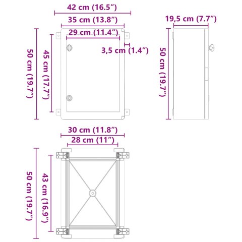 VidaXL Szafa Kontrolna IP65 Wodoodporna Szara 35x19,5x50 cm z Plastiku ABS