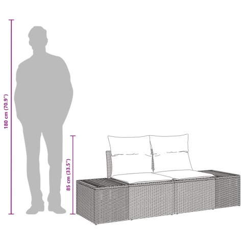 SOFA OGRODOWA 2-OSOBOWA Z PODUSZKAMI CZARNY RATTAN POLIETYLEN