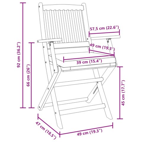 KRZESŁA OGRODOWE SKŁADANE Z BIAŁĄ PODUSZKĄ 8 SZT. Z LITEGO DREWNA AKACJOWEGO