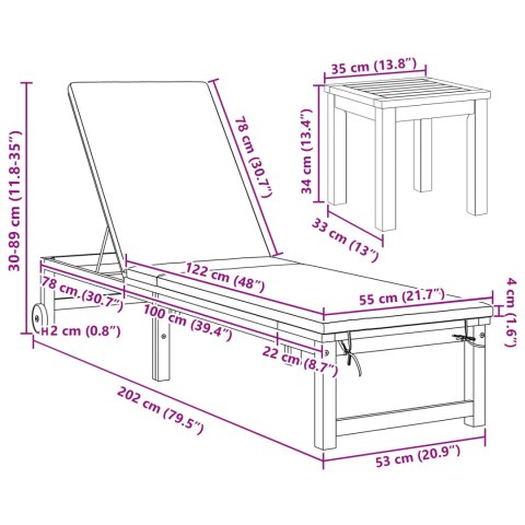 WYGODNY LEŻAK OGRODOWY Z STOLIKIEM Z LITEGO DREWNA AKACJOWEGO