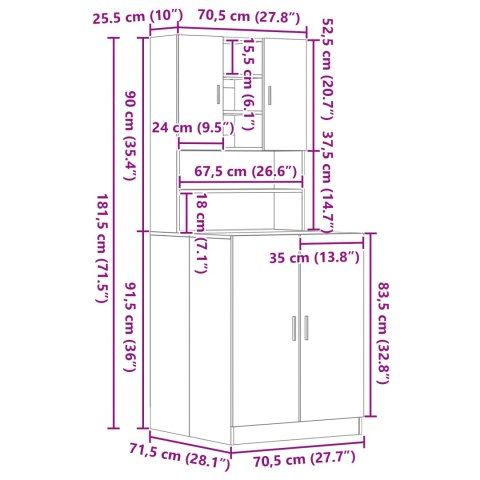 SZAFKA ŁAZIENKOWA NA PRALKĘ CZARNY DĄB 70.5X71.5X181.5CM