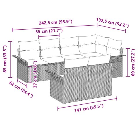 ZESTAW SOF OGRODOWYCH 7 CZĘŚCI Z PODUSZKAMI BEŻOWY POLIRATTAN